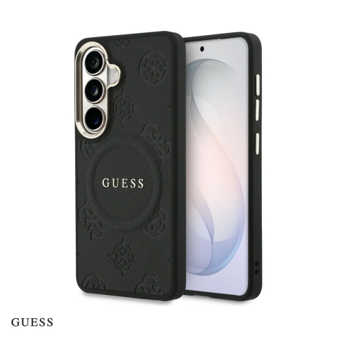 Husa Guess Saffiano Peony Embossed Ring pentru Samsung Galaxy S26 Plus, Carcasa magnetica, Negru [0]