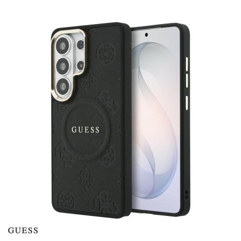Huse si protectii pentru Samsung Galaxy S26 Ultra - Husa Guess Saffiano Peony Embossed Ring pentru Samsung Galaxy S26 Ultra, Carcasa magnetica, Negru