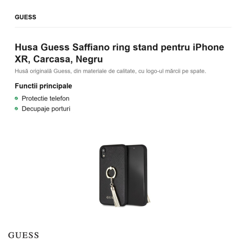 Husa Guess Saffiano ring stand pentru iPhone XR, Carcasa, Negru [1]