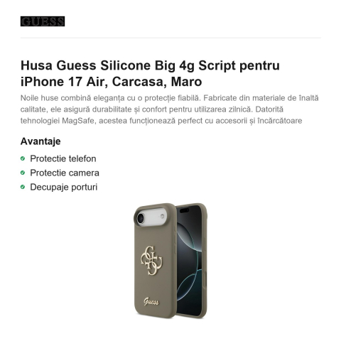 Husa Guess Silicone Big 4g Script pentru iPhone 17 Air, Carcasa, Maro [1]