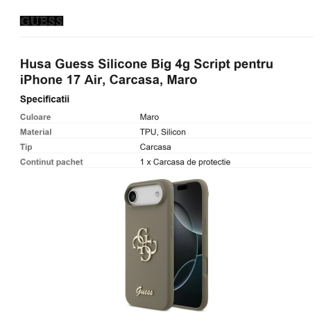 Husa Guess Silicone Big 4g Script pentru iPhone 17 Air, Carcasa, Maro [2]