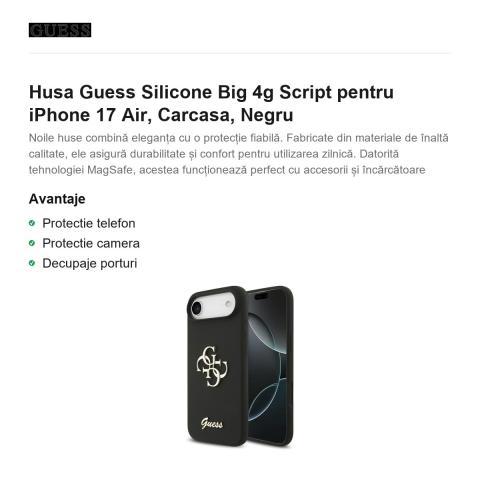 Husa Guess Silicone Big 4g Script pentru iPhone 17 Air, Carcasa, Negru [1]