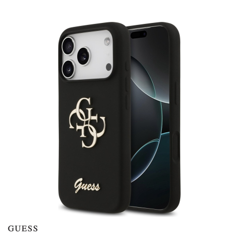 Huse si protectii smartphone - Husa Guess Silicone Big 4g Script pentru iPhone 17 Pro, Carcasa, Negru