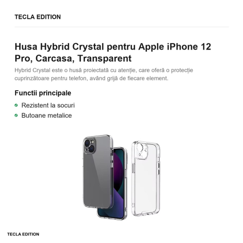 Husa Hybrid Crystal pentru Apple iPhone 12 Pro, Carcasa, Transparent [1]