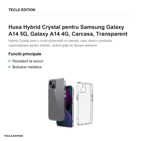 Husa Hybrid Crystal pentru Samsung Galaxy A14 5G, Galaxy A14 4G, Carcasa, Transparent [1]