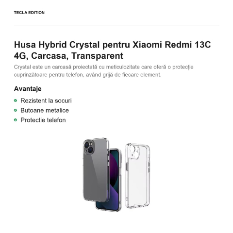 Husa Hybrid Crystal pentru Xiaomi Redmi 13C 4G, Carcasa, Transparent [1]