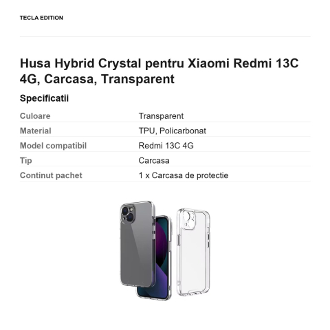 Husa Hybrid Crystal pentru Xiaomi Redmi 13C 4G, Carcasa, Transparent [2]