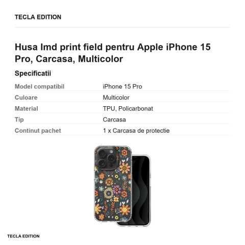 Husa Imd print field pentru Apple iPhone 15 Pro, Carcasa, Multicolor [2]