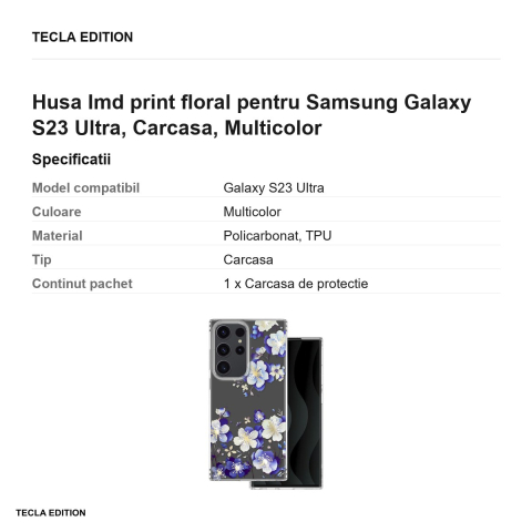 Husa Imd print floral pentru Samsung Galaxy S23 Ultra, Carcasa, Multicolor [2]