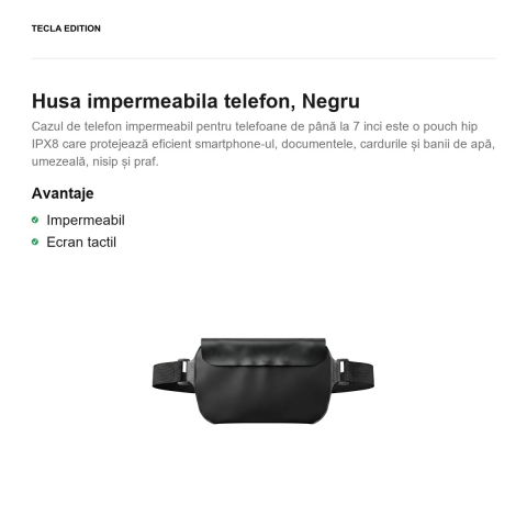Husa impermeabila telefon pentru telefoane pana la 7", Negru [1]