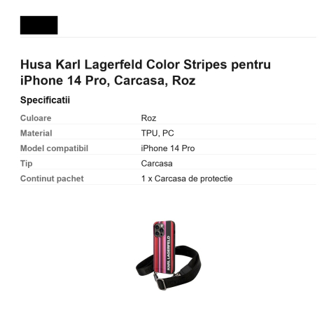 Husa Karl Lagerfeld Color Stripes pentru iPhone 14 Pro, Carcasa, Roz [2]