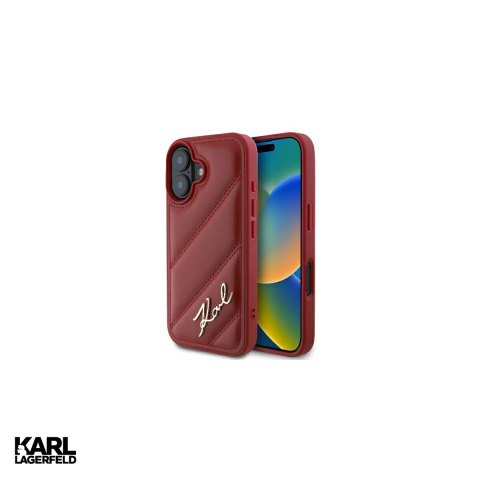 Huse si protectii pentru iPhone 16 - Husa Karl Lagerfeld Diagonal Quilted pentru iPhone 16, Carcasa, Rosu