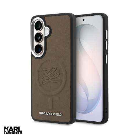 Huse si protectii pentru Samsung Galaxy S26 - Husa Karl Lagerfeld Embossed Ring Initials pentru Samsung Galaxy S26, Carcasa magnetica, Maro