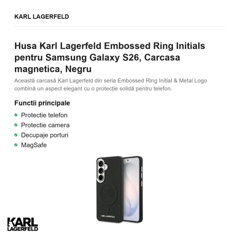 Husa Karl Lagerfeld Embossed Ring Initials pentru Samsung Galaxy S26, Carcasa magnetica, Negru [1]