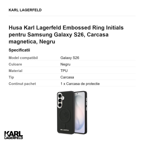Husa Karl Lagerfeld Embossed Ring Initials pentru Samsung Galaxy S26, Carcasa magnetica, Negru [2]