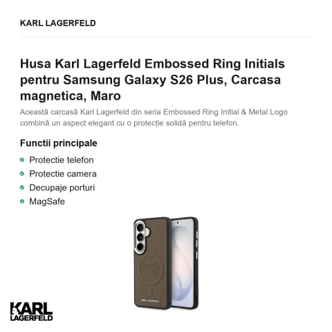 Husa Karl Lagerfeld Embossed Ring Initials pentru Samsung Galaxy S26 Plus, Carcasa magnetica, Maro [1]