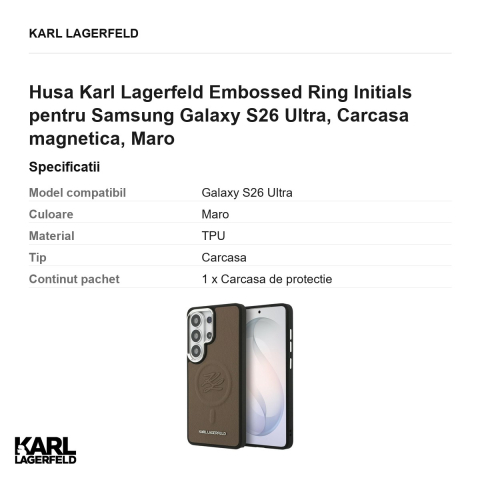 Husa Karl Lagerfeld Embossed Ring Initials pentru Samsung Galaxy S26 Ultra, Carcasa magnetica, Maro [2]