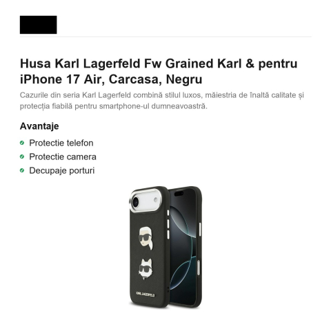 Husa Karl Lagerfeld Fw Grained Karl & pentru iPhone 17 Air, Carcasa, Negru [1]