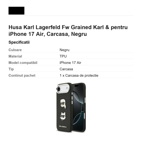 Husa Karl Lagerfeld Fw Grained Karl & pentru iPhone 17 Air, Carcasa, Negru [2]