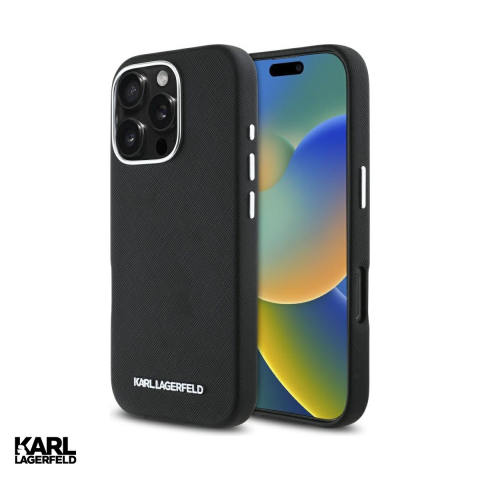 Huse si protectii pentru iPhone 16 Pro - Husa Karl Lagerfeld Fw Saffiano pentru iPhone 16 Pro, Carcasa magnetica, Negru