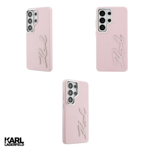 Husa Karl Lagerfeld Grained Signature Metal pentru Samsung Galaxy S26 Ultra, Carcasa magnetica, Roz [3]