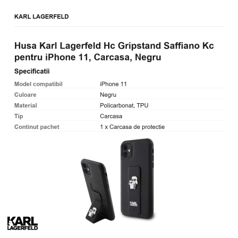 Husa Karl Lagerfeld Hc Gripstand Saffiano Kc pentru iPhone 11, Carcasa, Negru [2]