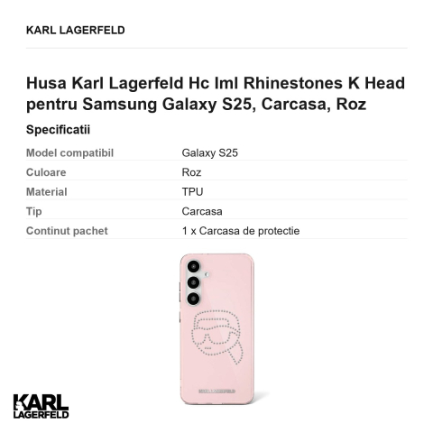 Husa Karl Lagerfeld Hc Iml Rhinestones K Head pentru Samsung Galaxy S25, Carcasa, Roz [2]