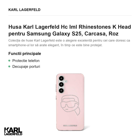 Husa Karl Lagerfeld Hc Iml Rhinestones K Head pentru Samsung Galaxy S25, Carcasa, Roz [1]