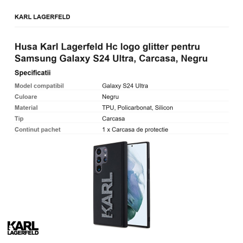 Husa Karl Lagerfeld Hc logo glitter pentru Samsung Galaxy S24 Ultra, Carcasa, Negru [2]