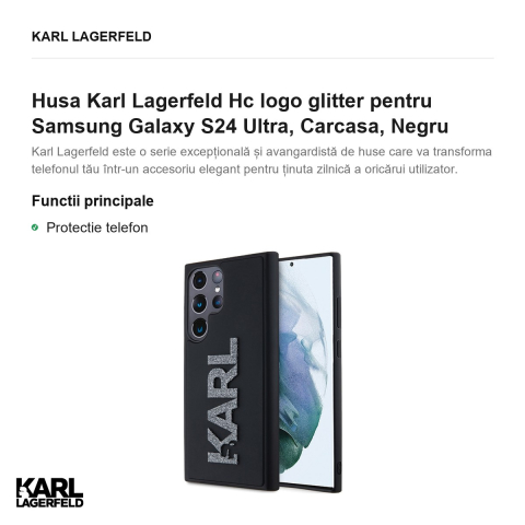 Husa Karl Lagerfeld Hc logo glitter pentru Samsung Galaxy S24 Ultra, Carcasa, Negru [1]