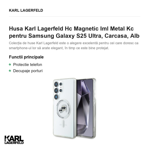 Husa Karl Lagerfeld Hc Magnetic Iml Metal Kc pentru Samsung Galaxy S25 Ultra, Carcasa, Alb [1]