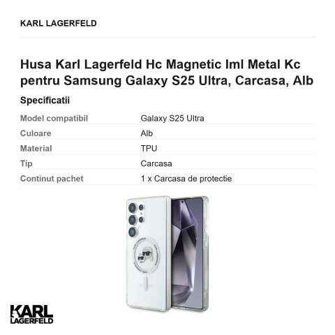 Husa Karl Lagerfeld Hc Magnetic Iml Metal Kc pentru Samsung Galaxy S25 Ultra, Carcasa, Alb [2]