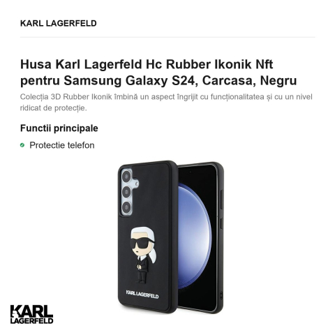 Husa Karl Lagerfeld Hc Rubber Ikonik Nft pentru Samsung Galaxy S24, Carcasa, Negru [1]