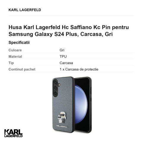 Husa Karl Lagerfeld Hc Saffiano Kc Pin pentru Samsung Galaxy S24 Plus, Carcasa, Gri [2]