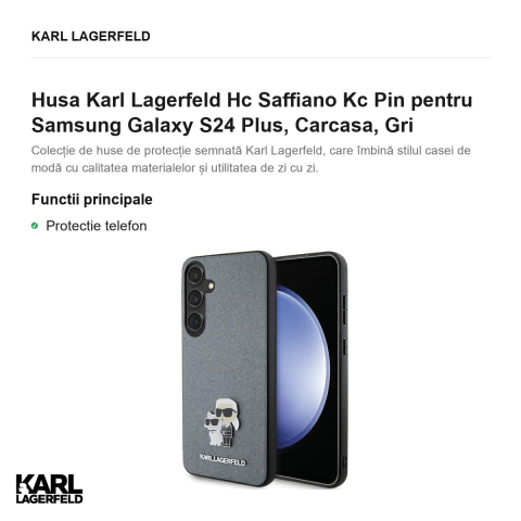Husa Karl Lagerfeld Hc Saffiano Kc Pin pentru Samsung Galaxy S24 Plus, Carcasa, Gri [1]