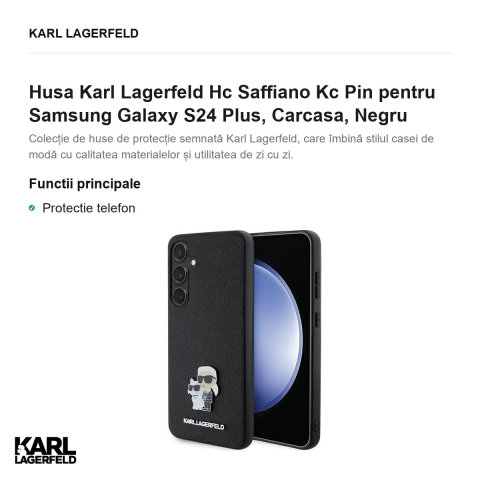 Husa Karl Lagerfeld Hc Saffiano Kc Pin pentru Samsung Galaxy S24 Plus, Carcasa, Negru [1]