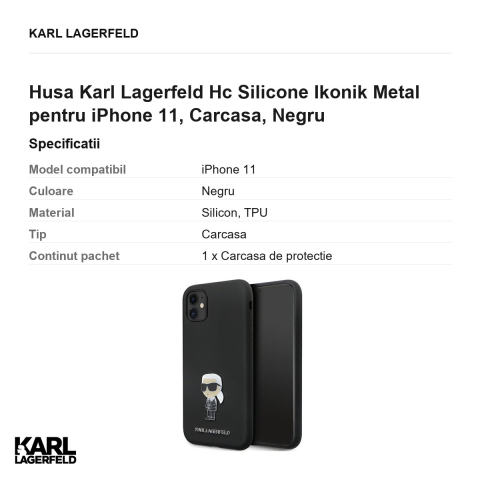 Husa Karl Lagerfeld Hc Silicone Ikonik Metal pentru iPhone 11, Carcasa, Negru [2]