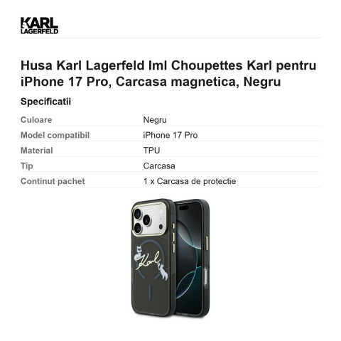 Husa Karl Lagerfeld Iml Choupettes Karl pentru iPhone 17 Pro, Carcasa magnetica, Negru [2]