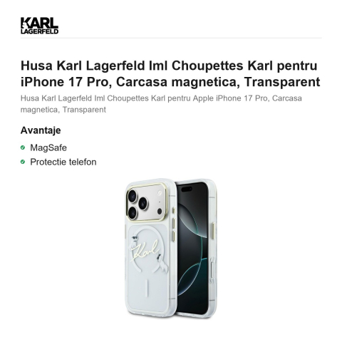 Husa Karl Lagerfeld Iml Choupettes Karl pentru iPhone 17 Pro, Carcasa magnetica, Transparent [1]