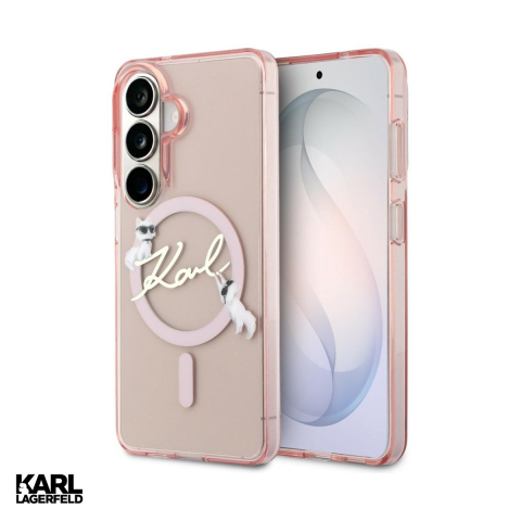 Huse si protectii pentru Samsung Galaxy S26 - Husa Karl Lagerfeld Iml Kc Script pentru Samsung Galaxy S26, Carcasa magnetica, Roz