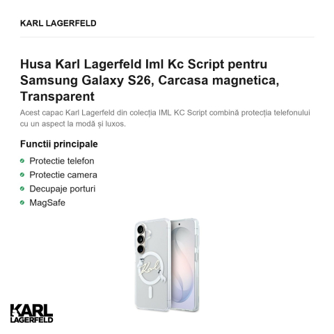 Husa Karl Lagerfeld Iml Kc Script pentru Samsung Galaxy S26, Carcasa magnetica, Transparent [1]