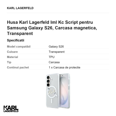 Husa Karl Lagerfeld Iml Kc Script pentru Samsung Galaxy S26, Carcasa magnetica, Transparent [2]