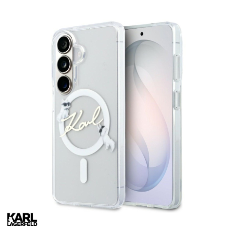 Huse si protectii pentru Samsung Galaxy S26 - Husa Karl Lagerfeld Iml Kc Script pentru Samsung Galaxy S26, Carcasa magnetica, Transparent