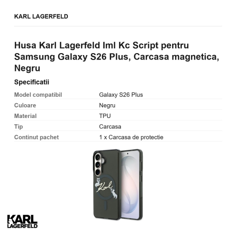 Husa Karl Lagerfeld Iml Kc Script pentru Samsung Galaxy S26 Plus, Carcasa magnetica, Negru [2]