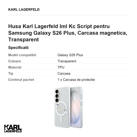 Husa Karl Lagerfeld Iml Kc Script pentru Samsung Galaxy S26 Plus, Carcasa magnetica, Transparent [2]