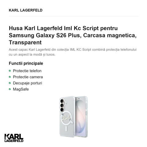 Husa Karl Lagerfeld Iml Kc Script pentru Samsung Galaxy S26 Plus, Carcasa magnetica, Transparent [1]
