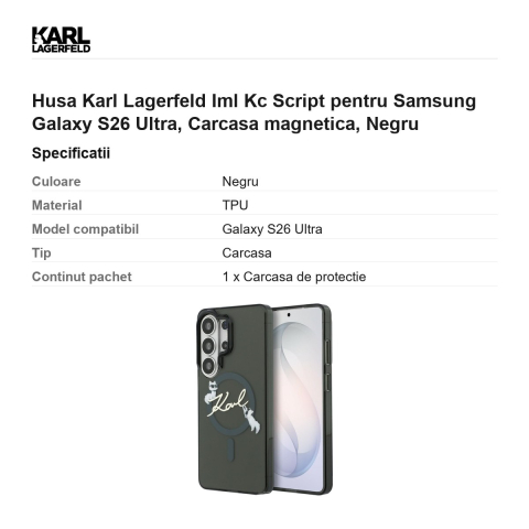 Husa Karl Lagerfeld Iml Kc Script pentru Samsung Galaxy S26 Ultra, Carcasa magnetica, Negru [2]