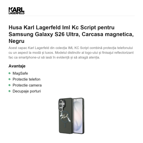 Husa Karl Lagerfeld Iml Kc Script pentru Samsung Galaxy S26 Ultra, Carcasa magnetica, Negru [1]