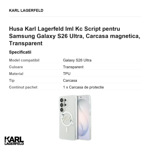 Husa Karl Lagerfeld Iml Kc Script pentru Samsung Galaxy S26 Ultra, Carcasa magnetica, Transparent [2]