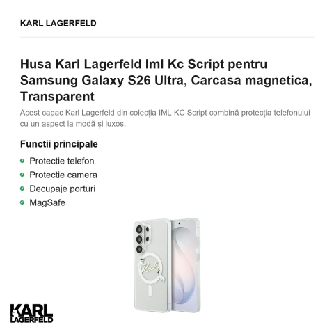 Husa Karl Lagerfeld Iml Kc Script pentru Samsung Galaxy S26 Ultra, Carcasa magnetica, Transparent [1]